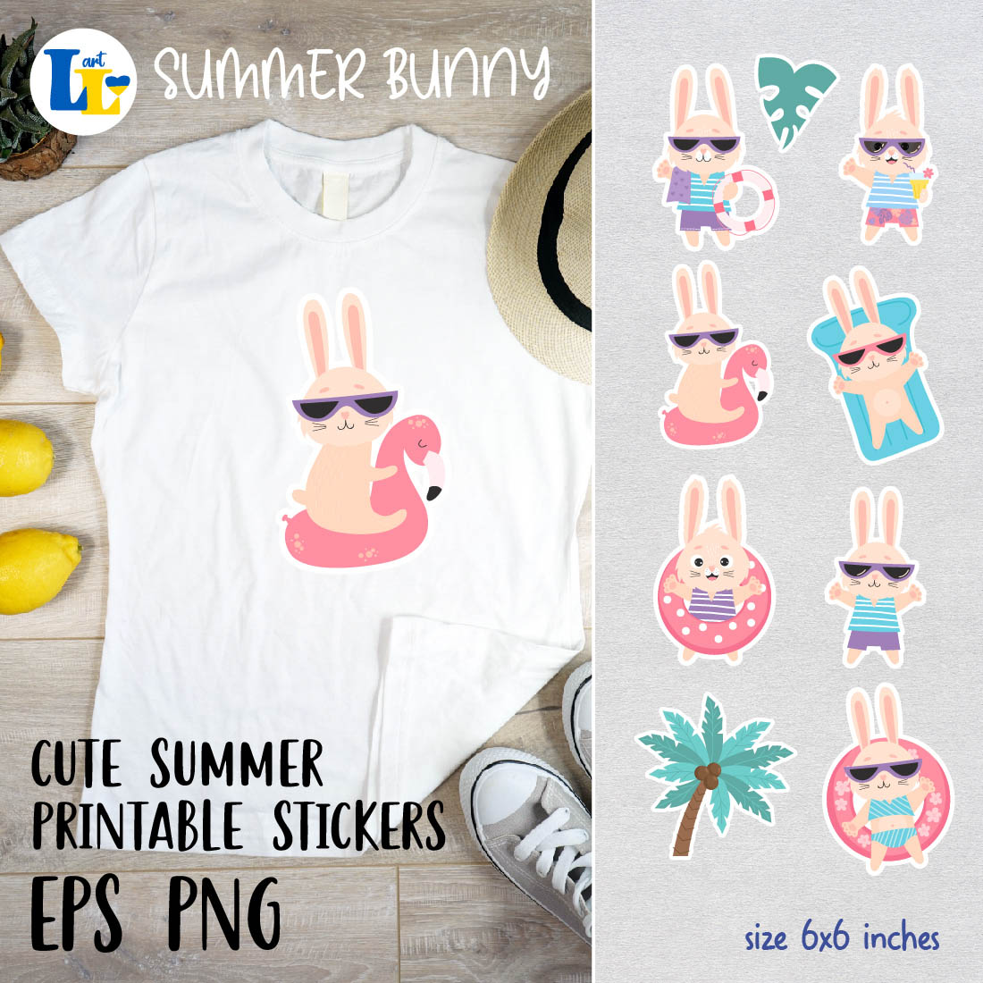 Beach Bunny And Summer Slogan Digital Summer Stickers Preview Image.