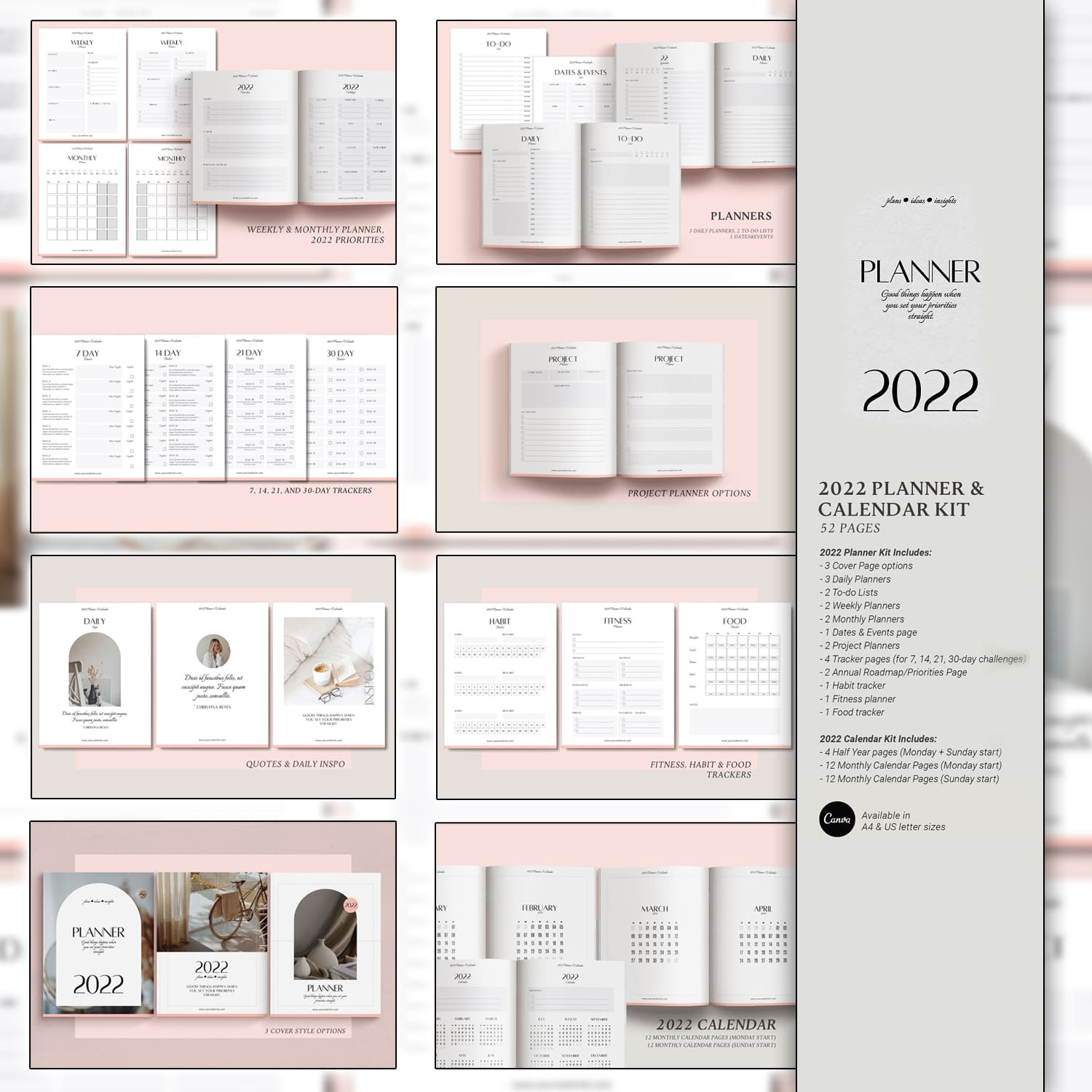Canva Planner & 2022 Calendar kit v3 cover.