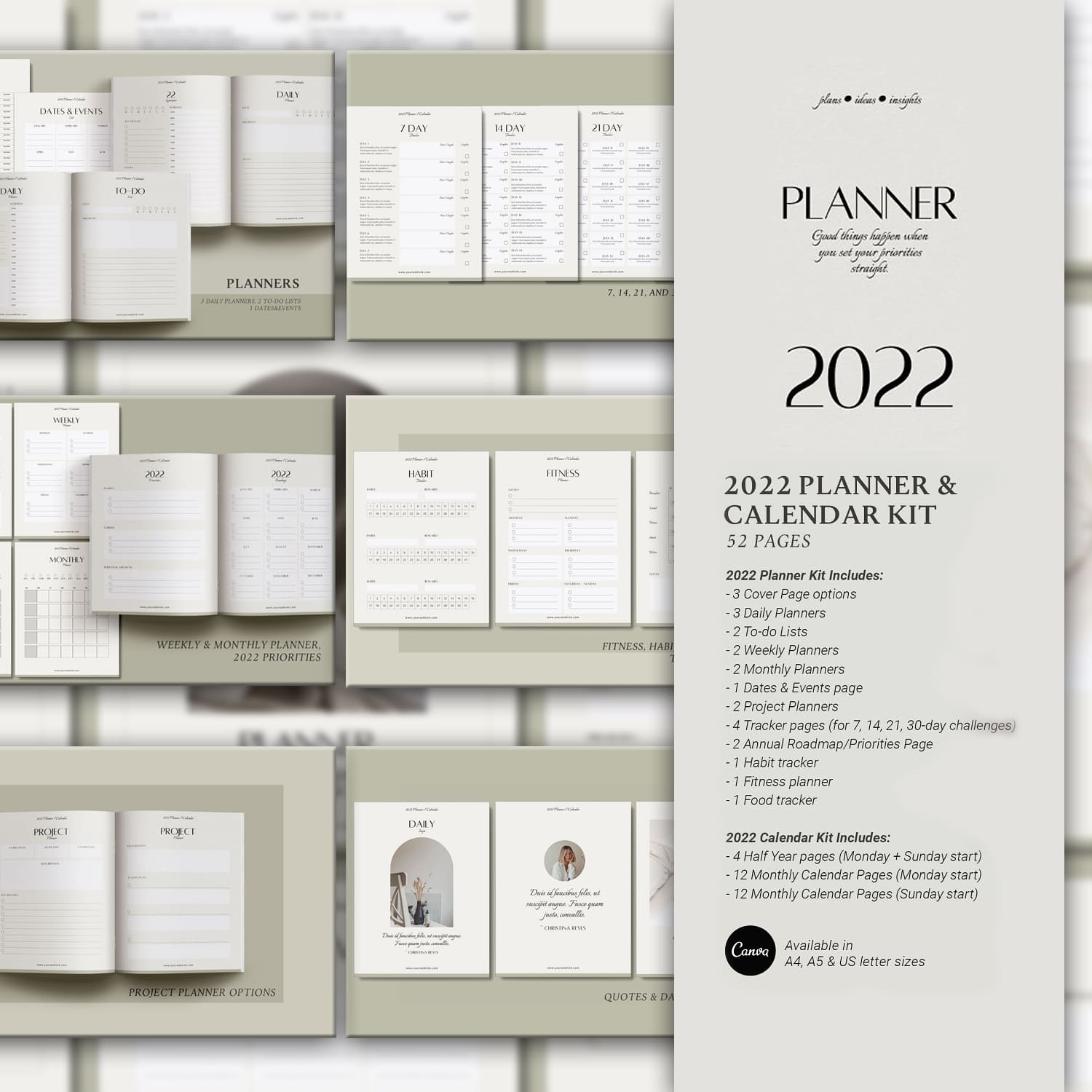 Canva Planner & 2022 Calendar kit v4 cover.