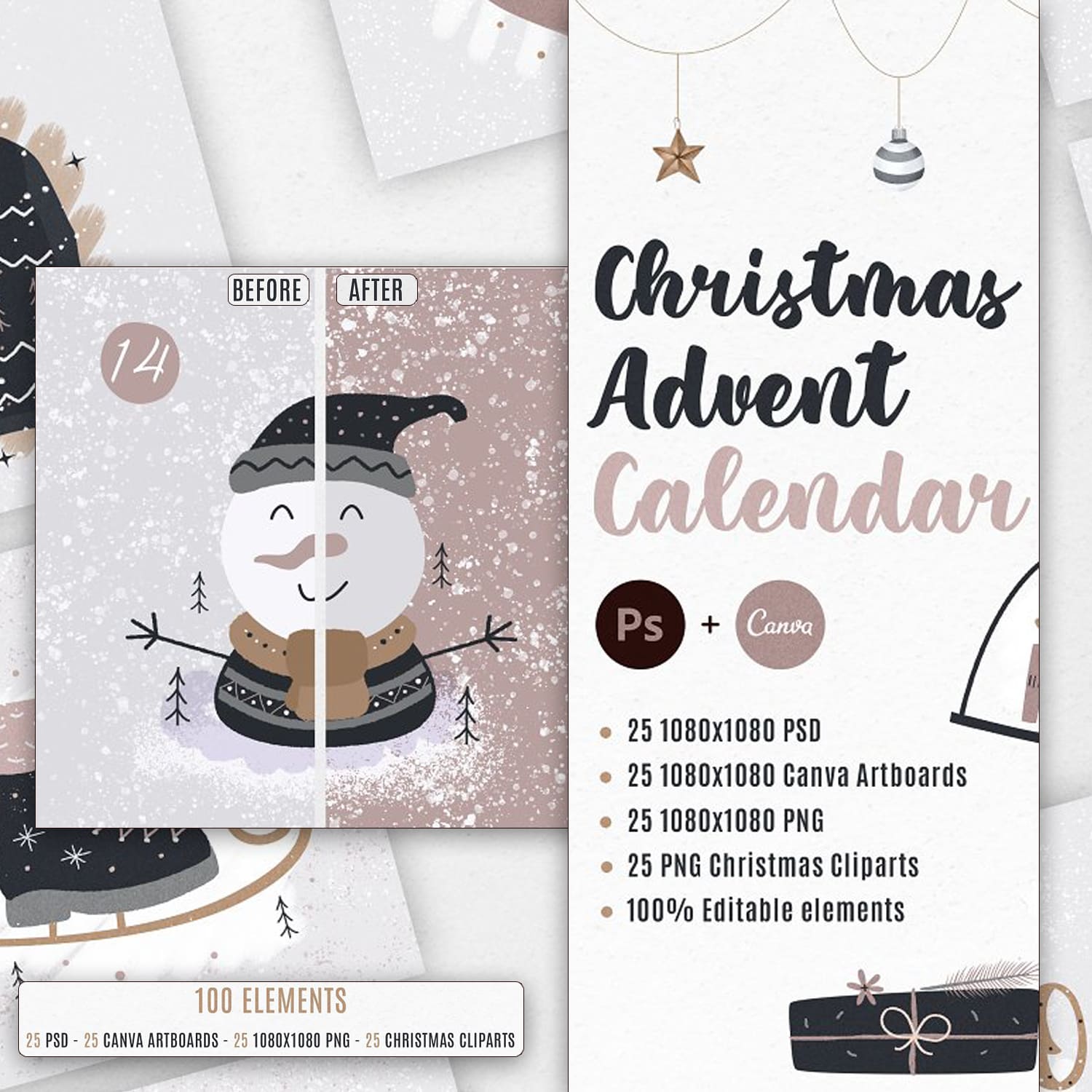 Canva PSD Christmas Advent Calendar cover.