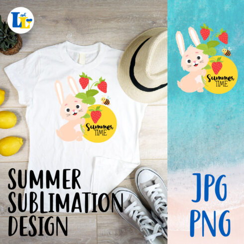 Cute Bunny With Strawberry Summer Sublimation Cover Image.
