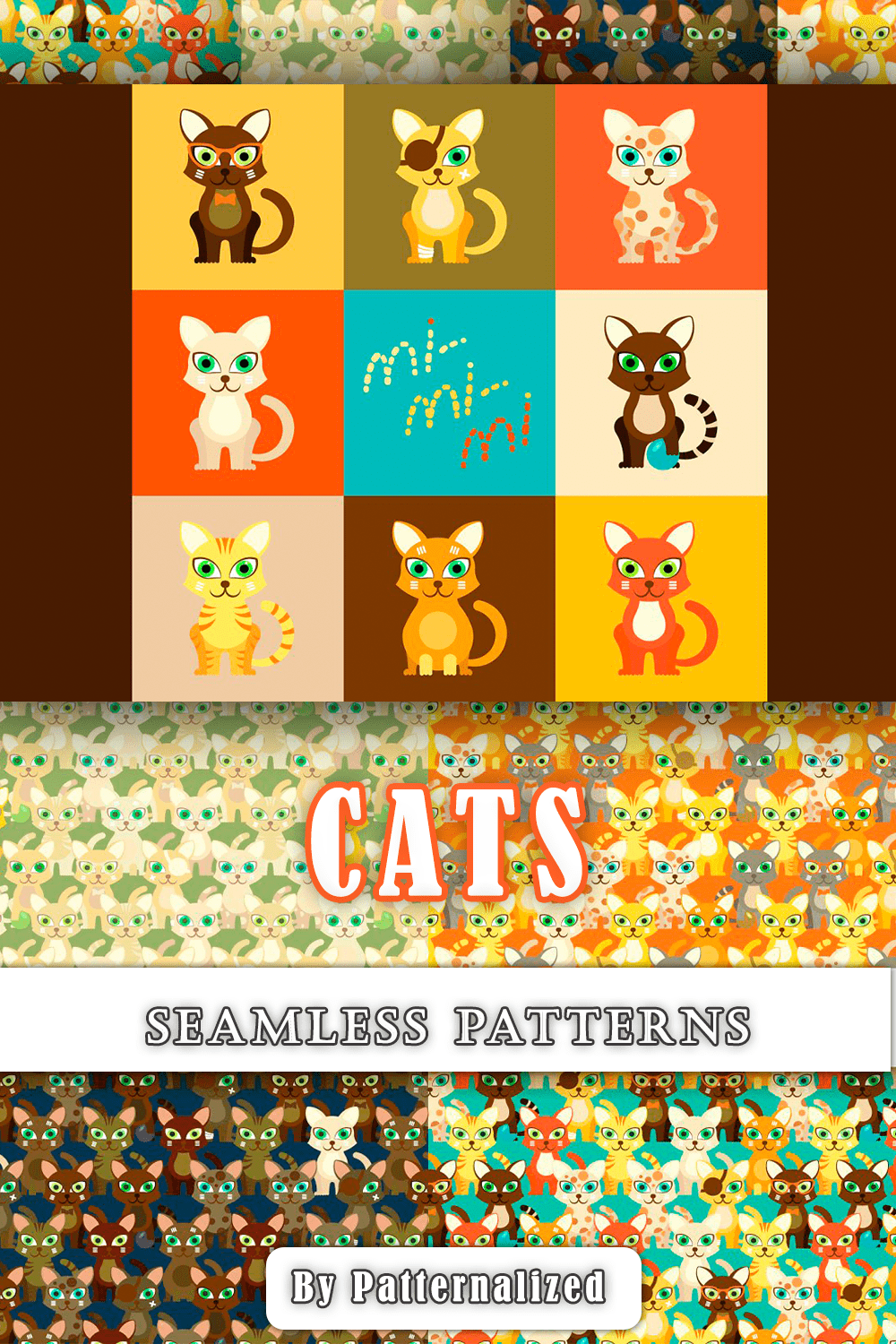 Colorful cats illustrations.