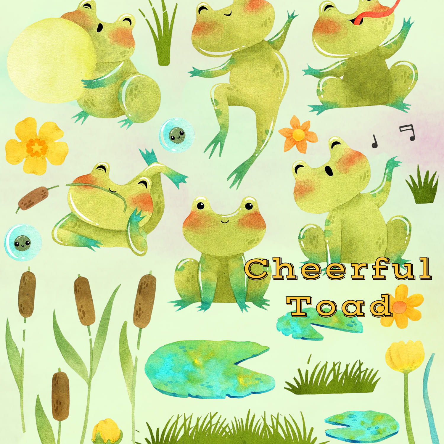 Cheerful Toad, Frog clipart.
