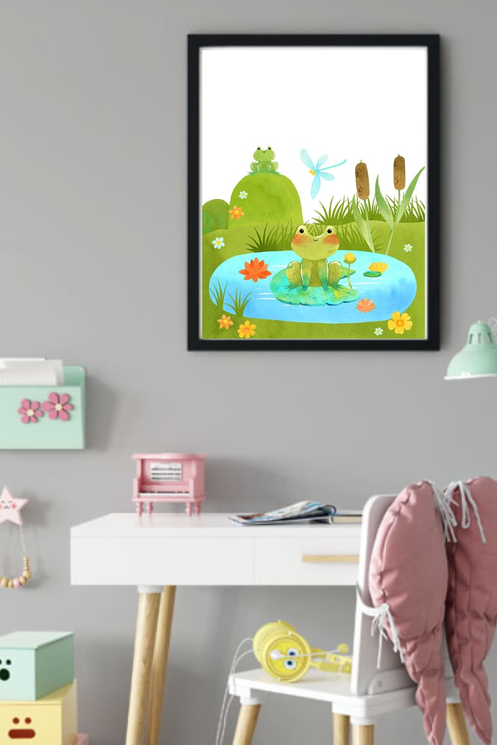 Colorful poster with a happy frog.