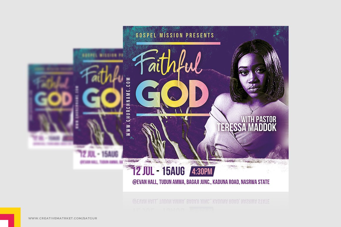 Purple church flyer with the gold font.