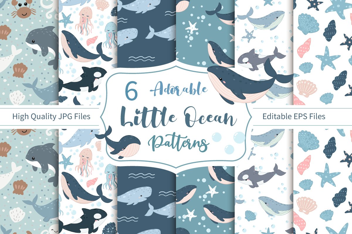 Cover image of Little Ocean Seamless Patterns Set.