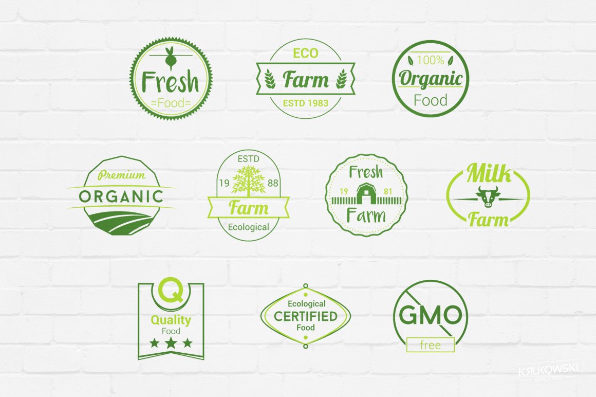 Green eco logos in rounds