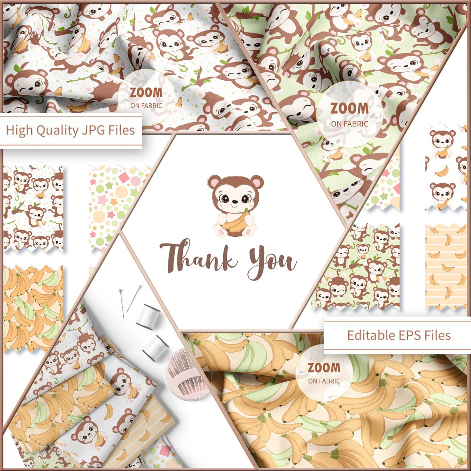 Cute Little Monkeys Seamless Pattern.