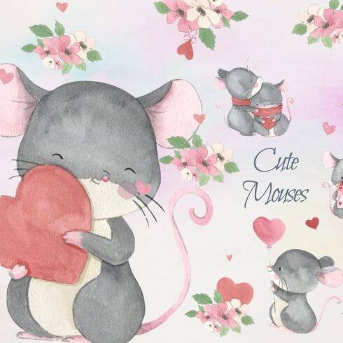 MOUSE clipart. Watercolor cute mice.