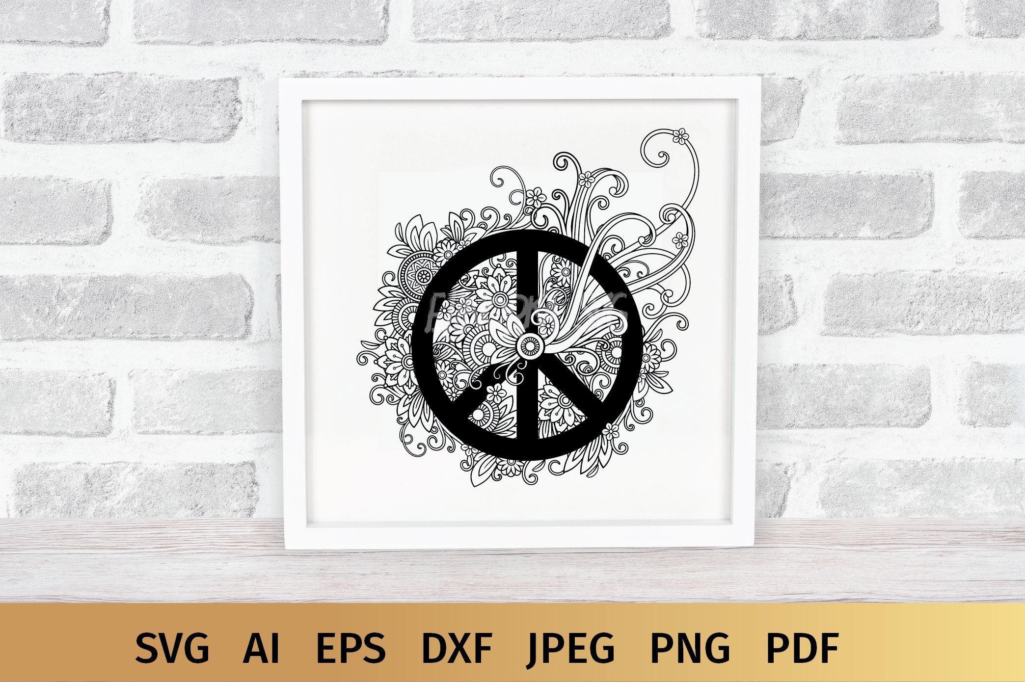 Black peace sign on a white poster.