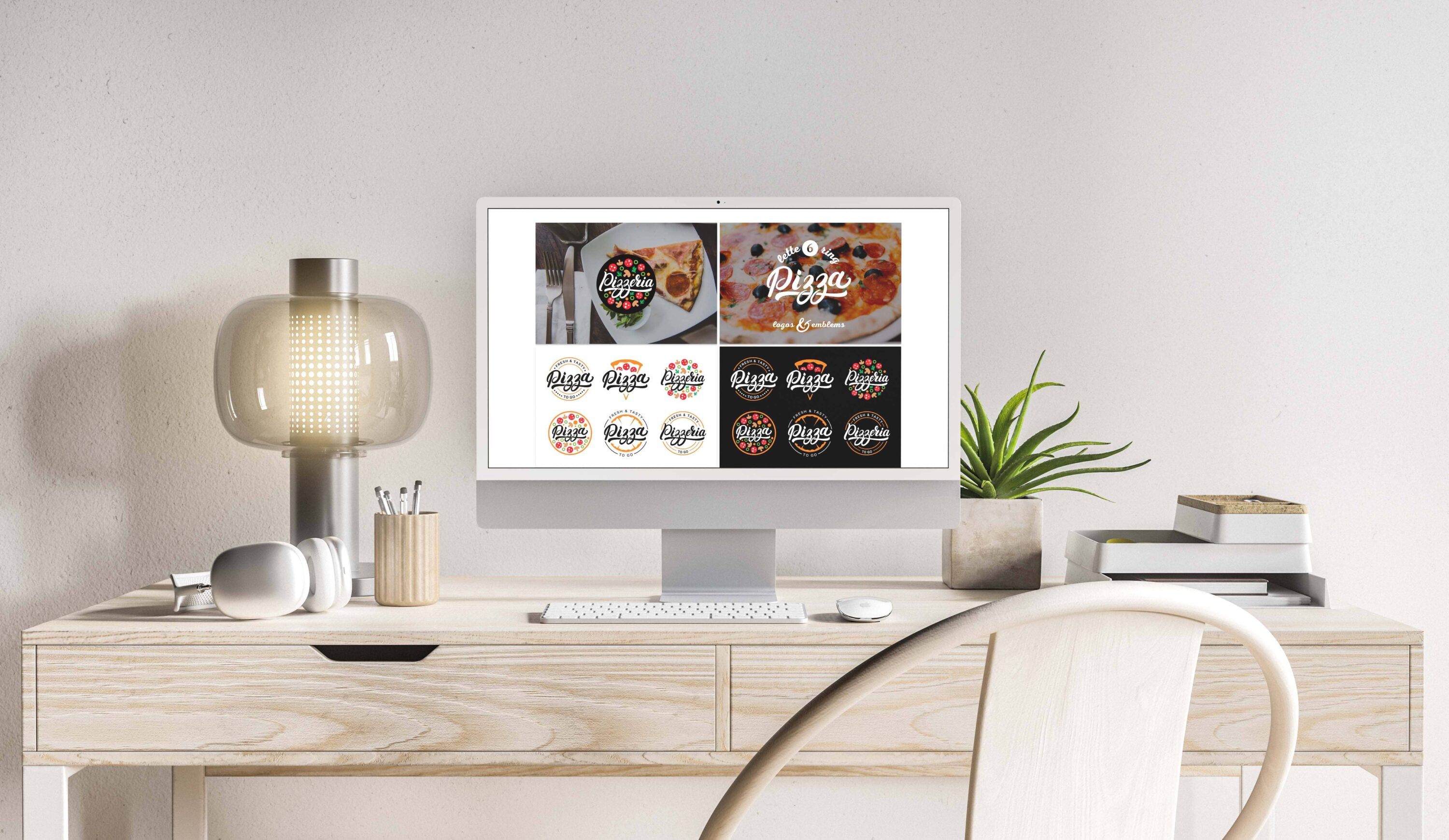6 Pizza Lettering Logo desktop preview.
