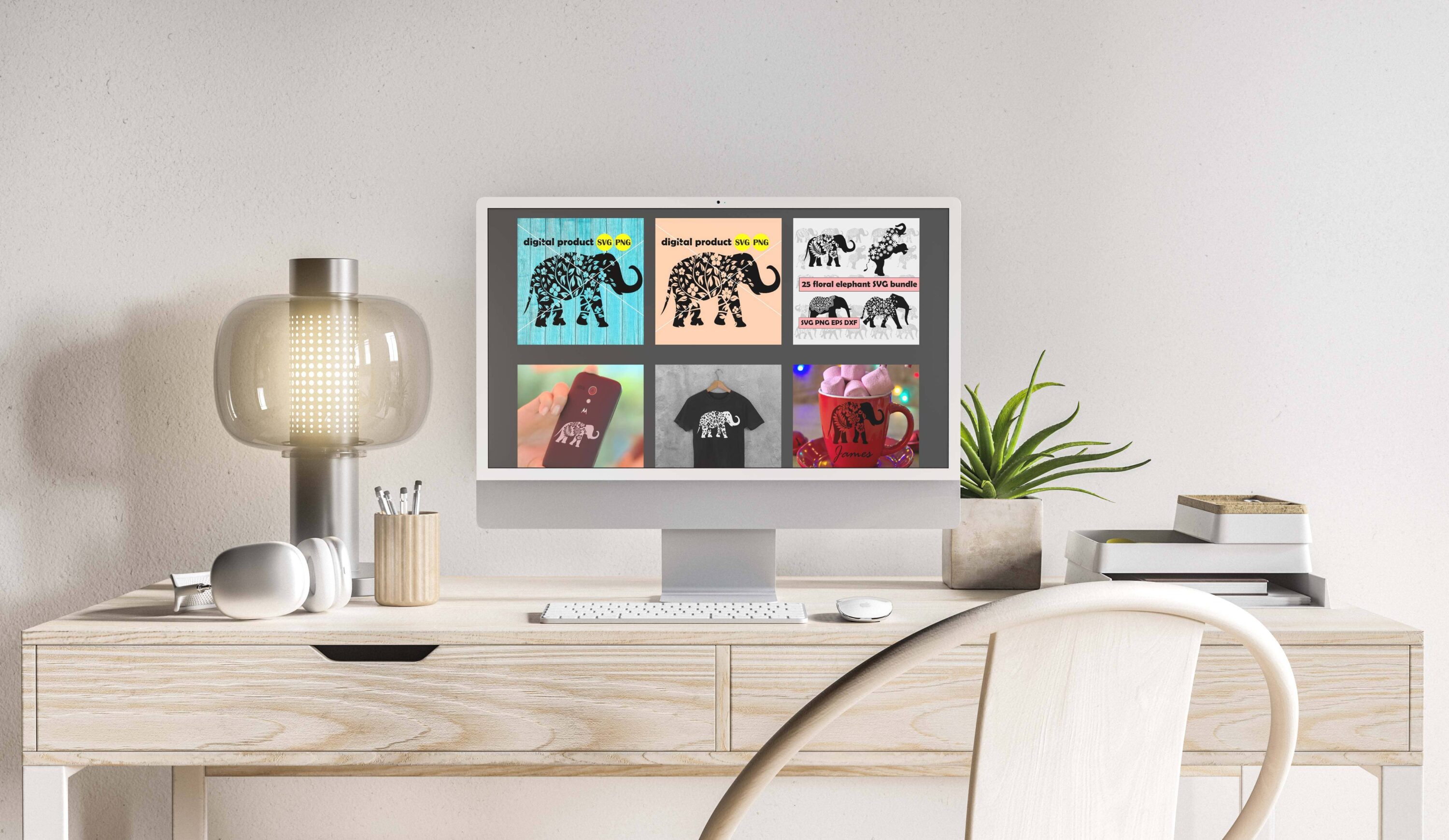 Floral Elephant SVG Bundle desktop preview.