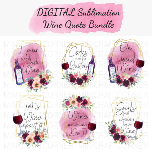 DIGITAL Sublimation Wine Quote Bundle.