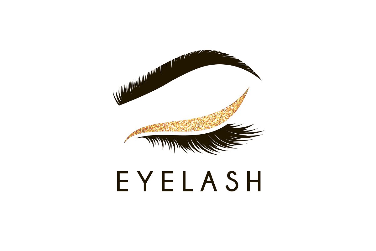 Eyelash design in gold style.