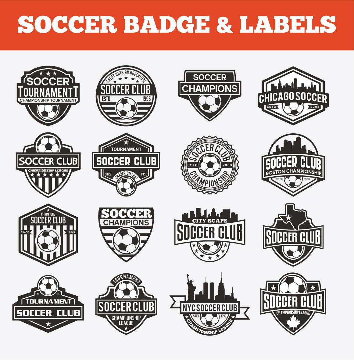 Vintage soccer logos.