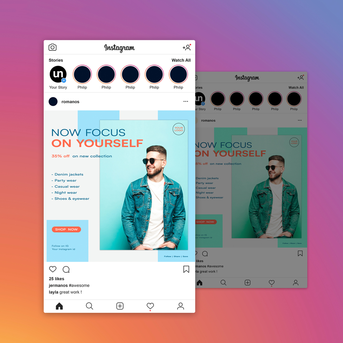 Creative Instagram Post Template for Fashion & Sale previews.