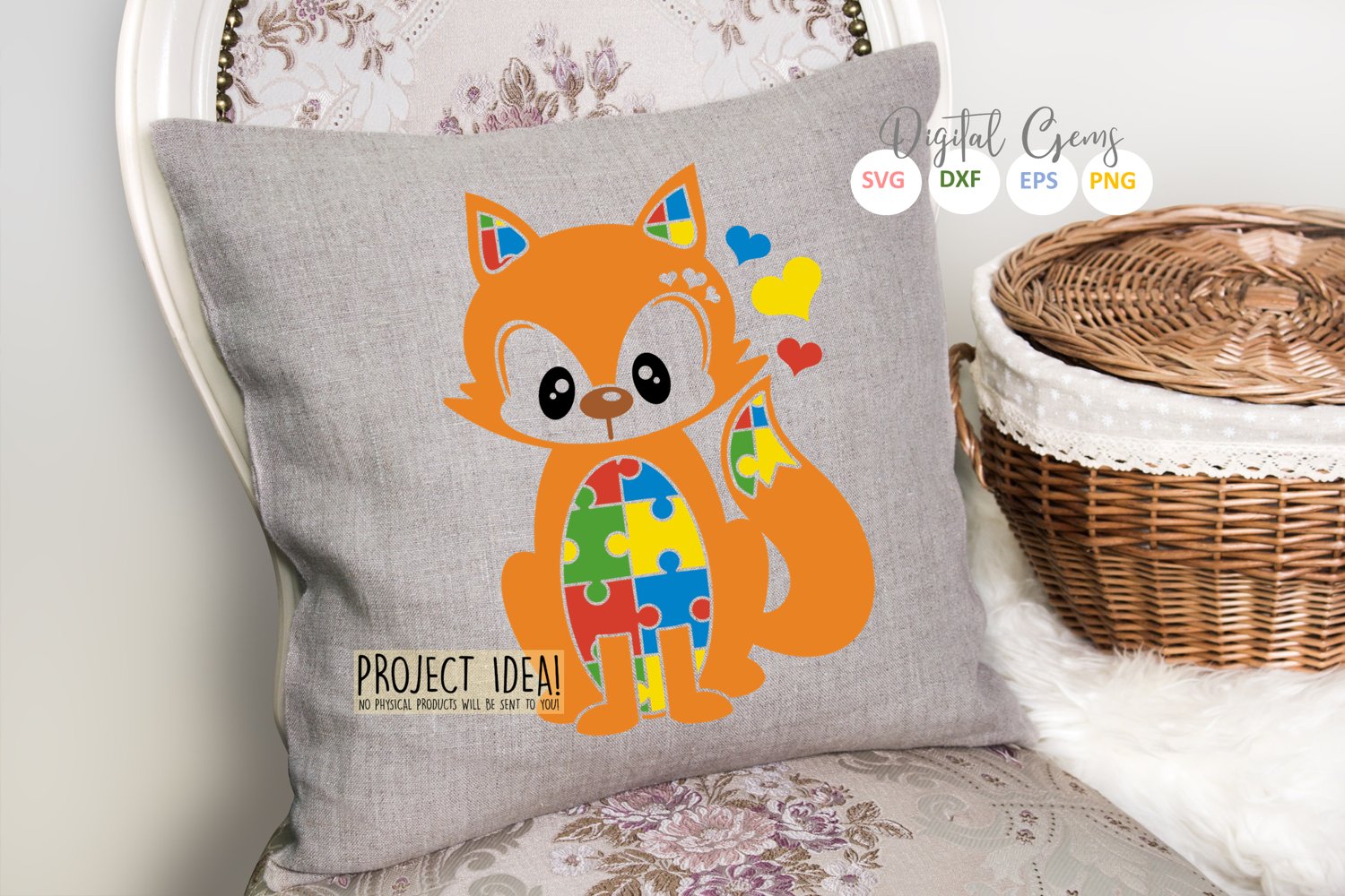 Pillow with funny colorful fox.