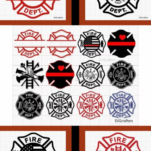 Firefighter and fire department emblem, vector illustrations.
