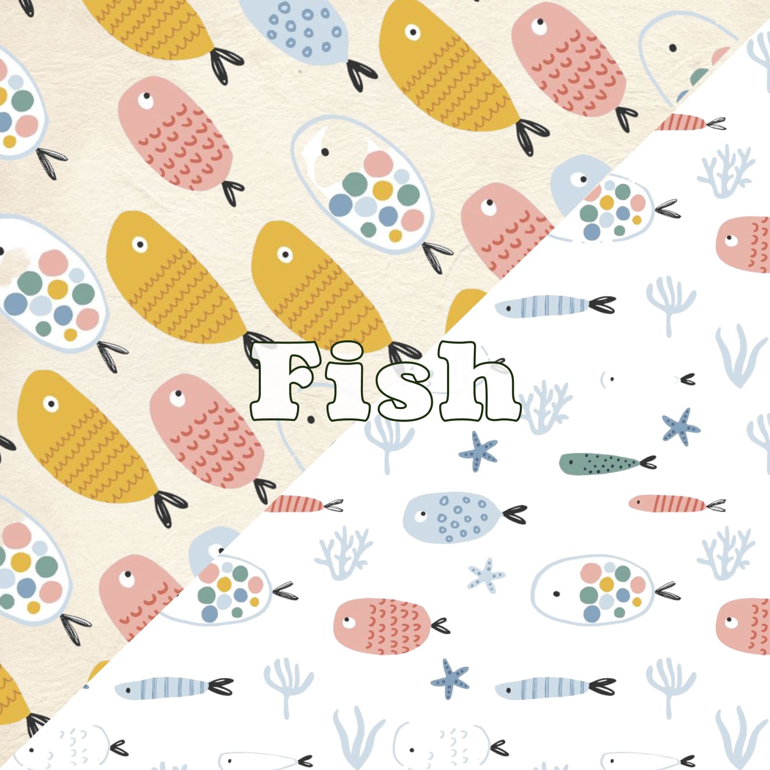 8 seamless patterns with cute fish.