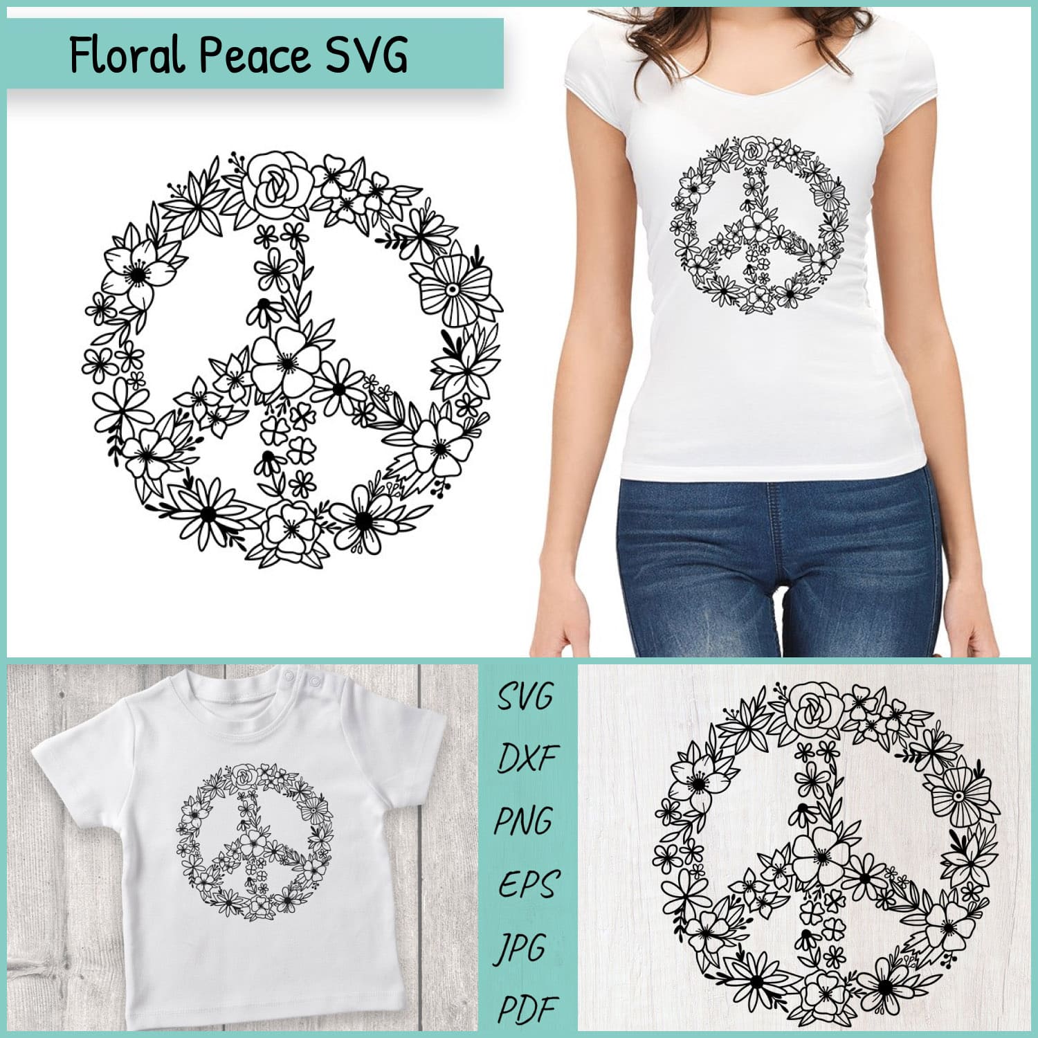 Flower SVG| Floral Peace SVG | Peace sign | Hippie SVG main cover.