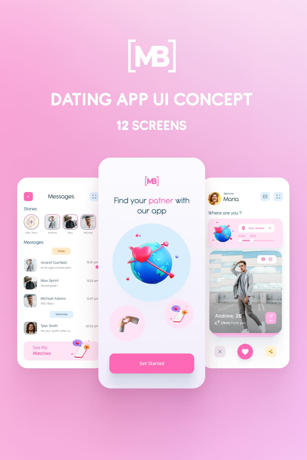 Delicate pink template for cool dating app.