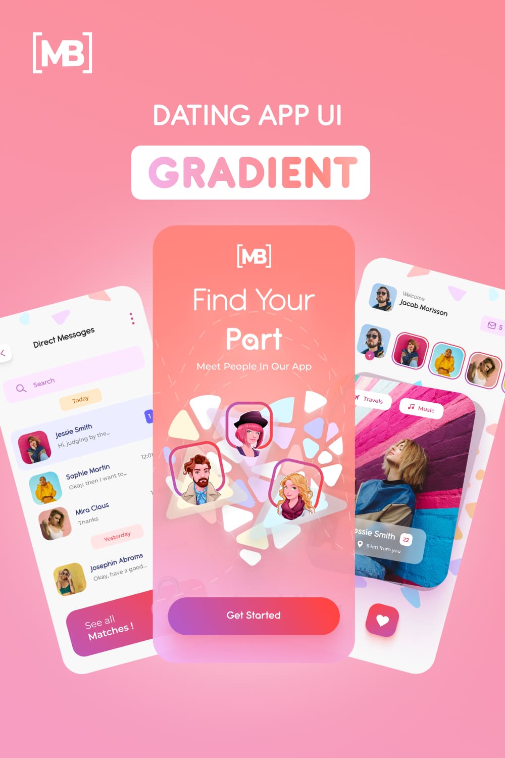 Festive pink template for dating app.