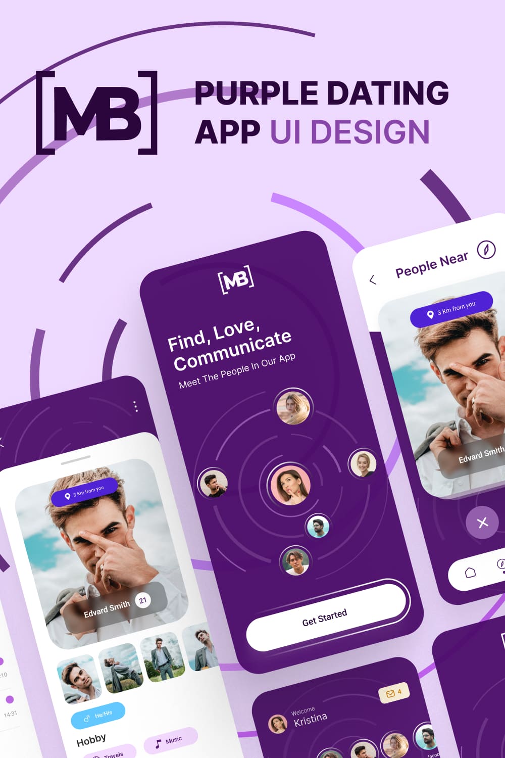 Purple dating template for cool app.