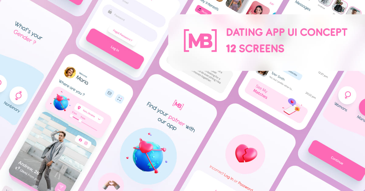 Colorful template for modern dating app.