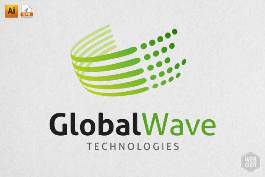 Cover image of Global Wave Technology Logo Template.
