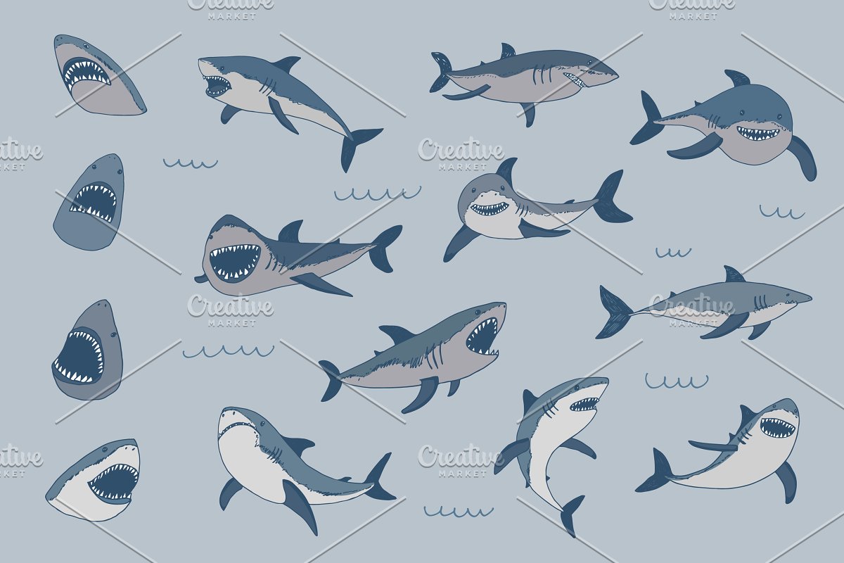This set includes new patterns with sharks.