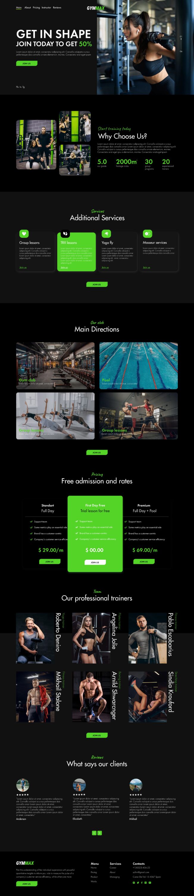 Dark template for gym with the green accents.
