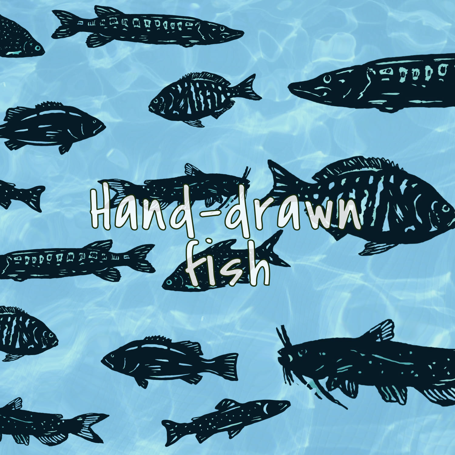 Fully hand-drawn digitalized fish vectors for your best graphics.