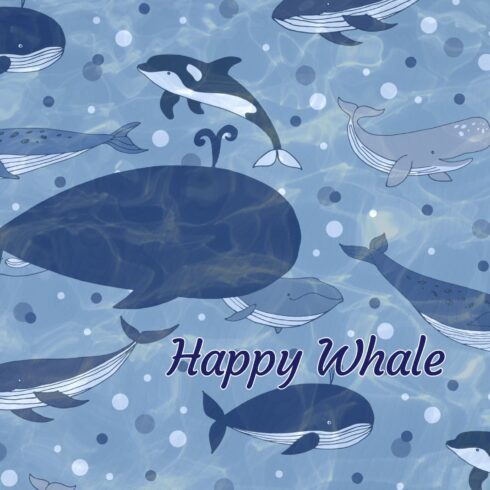 Happy Whale: set of whales + patterns preview.