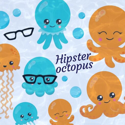 Hipster octopus illustration pack.