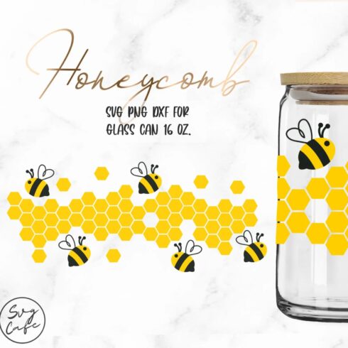 Glass jar with a honeycomb design on it.