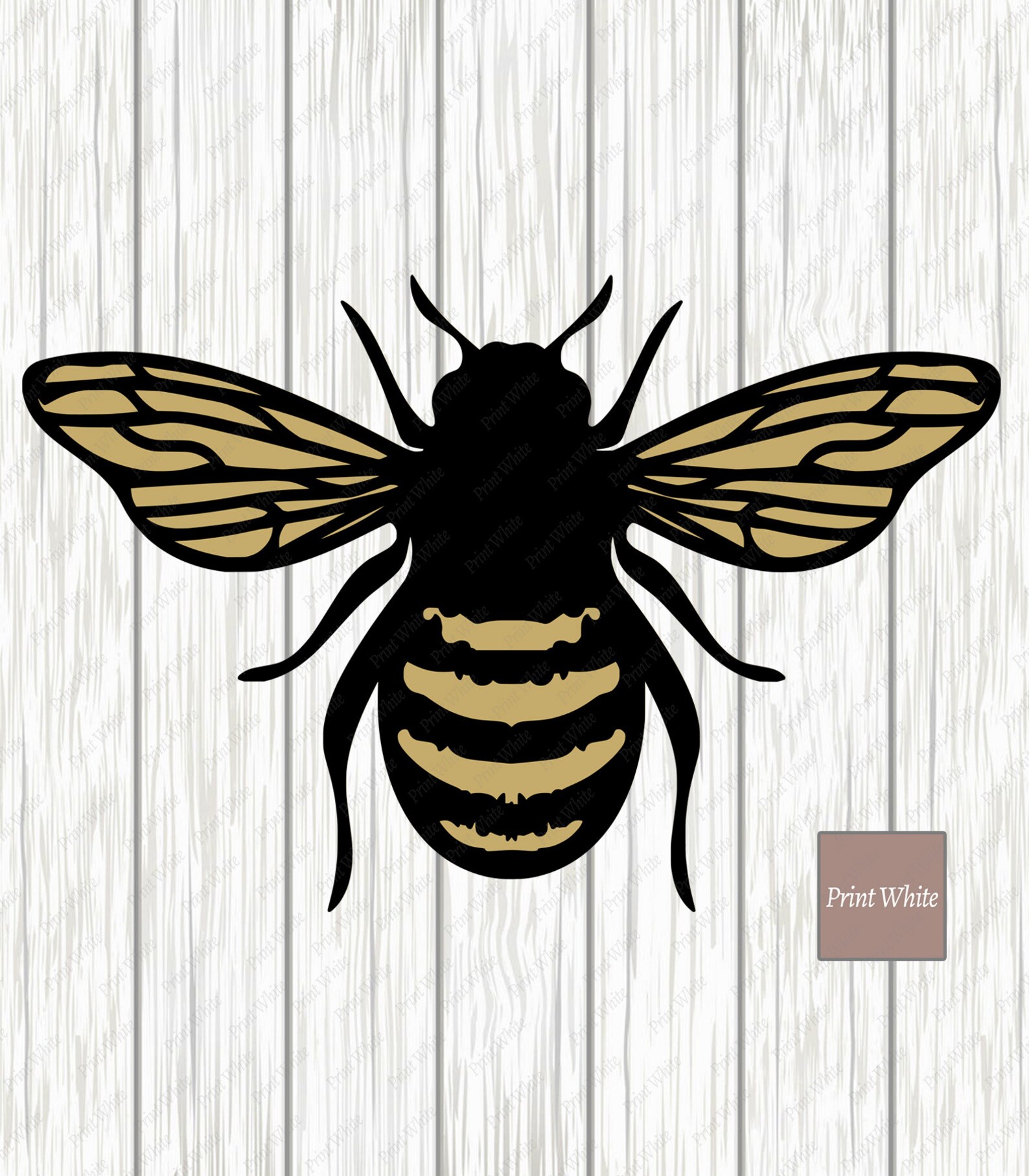 Drawing of a bee on a wooden background.