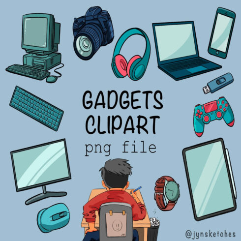 48 Elements Gadgets, Devices, Computer, Technology, Colored Clip Art cover.