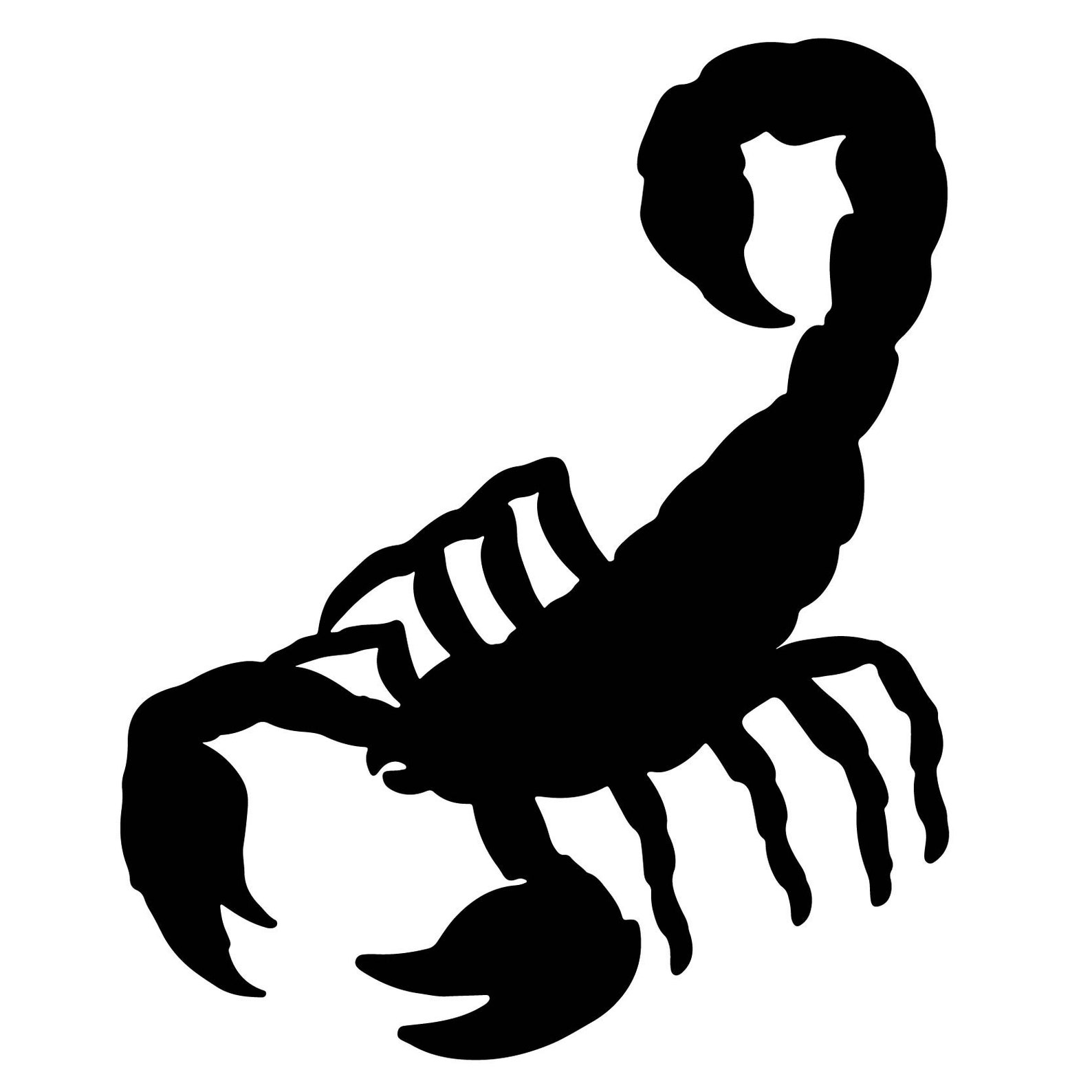 Black and white silhouette of a scorpion.