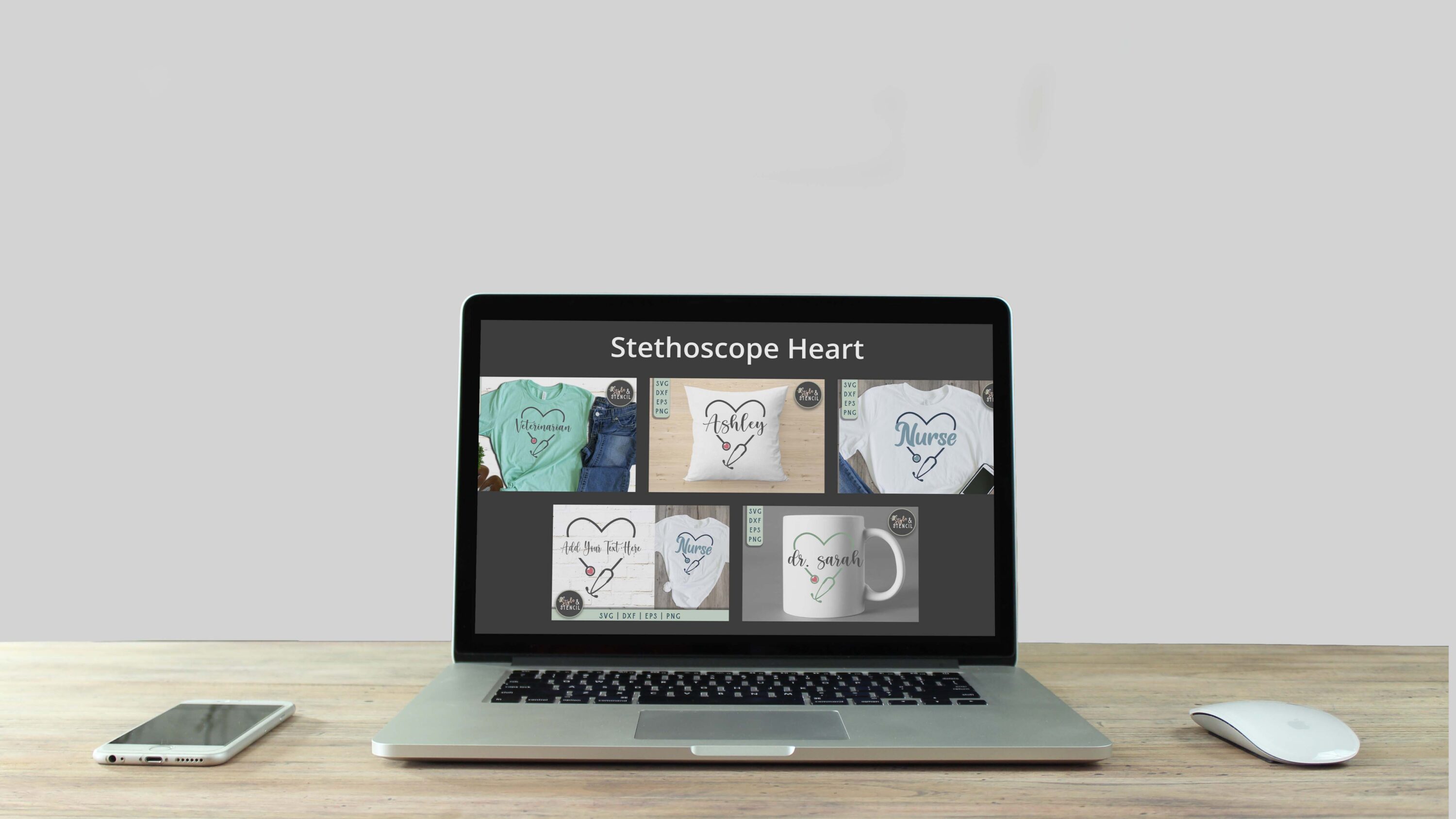 Stethoscope Heart SVG - PNG, DXF, SVG, EPS, Cut File - laptop.