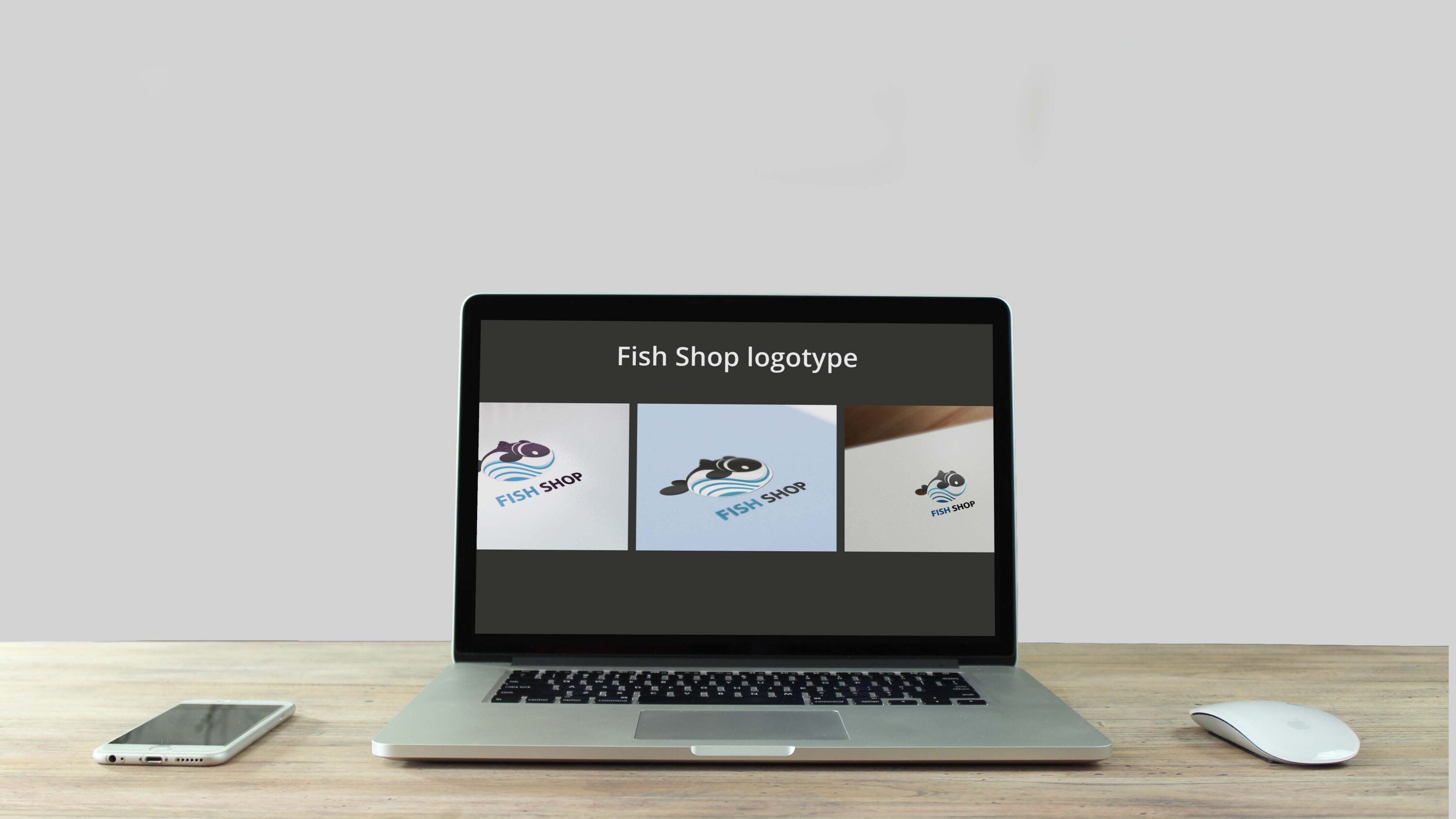 FISH SHOP logotype - laptop.