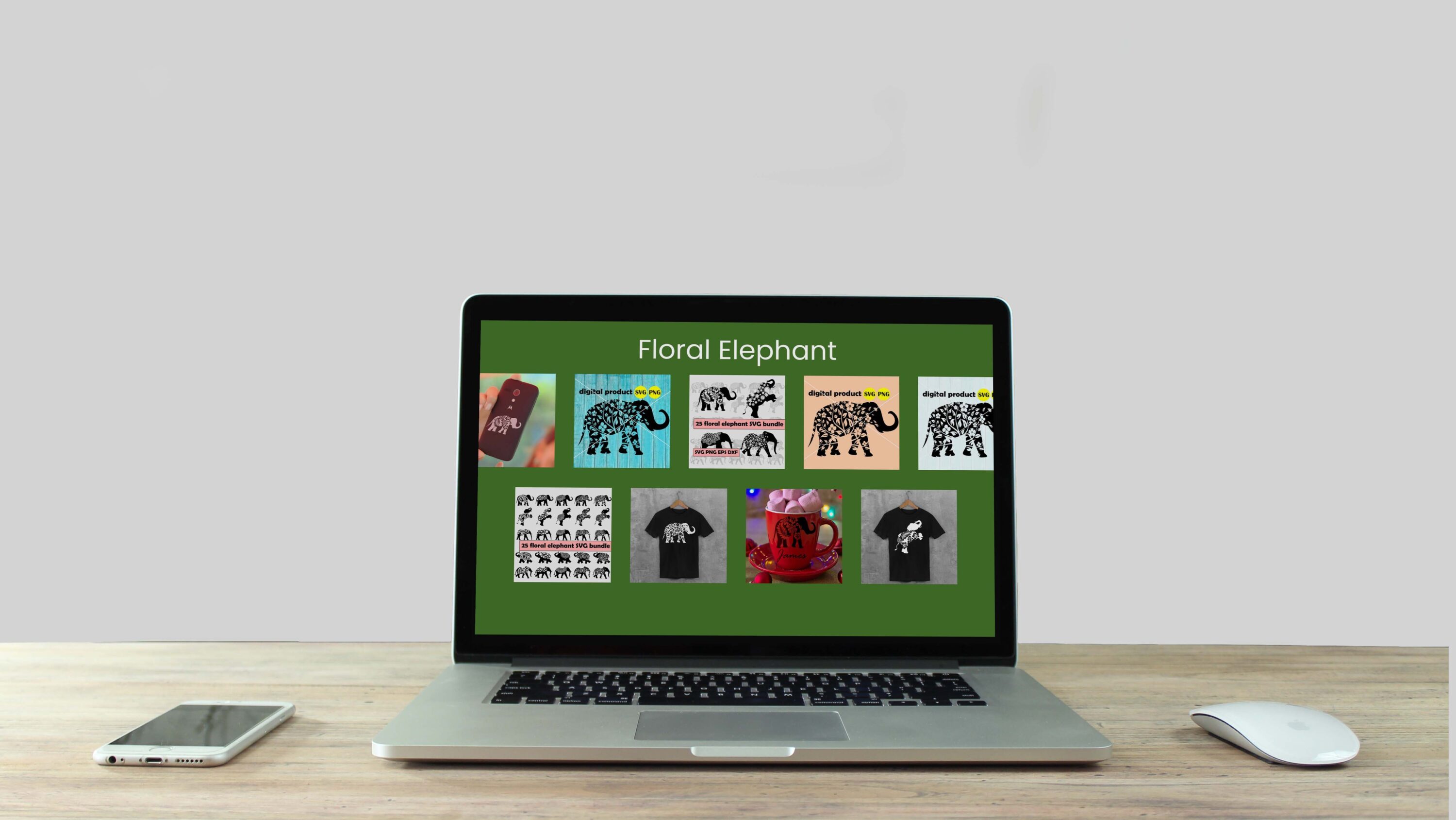 Floral Elephant SVG Bundle laptop preview.