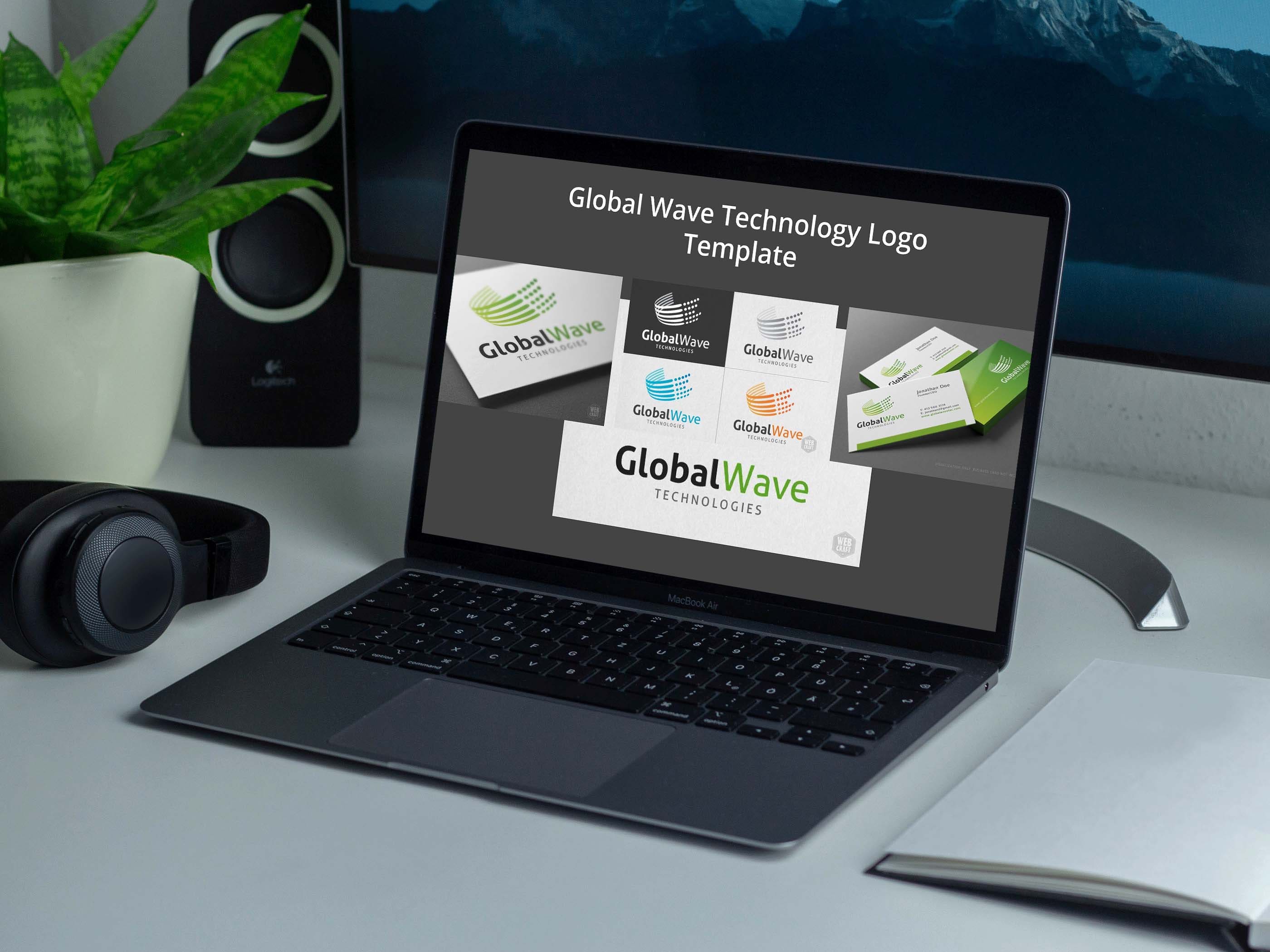 Global Wave Technology Logo Template - laptop preview.