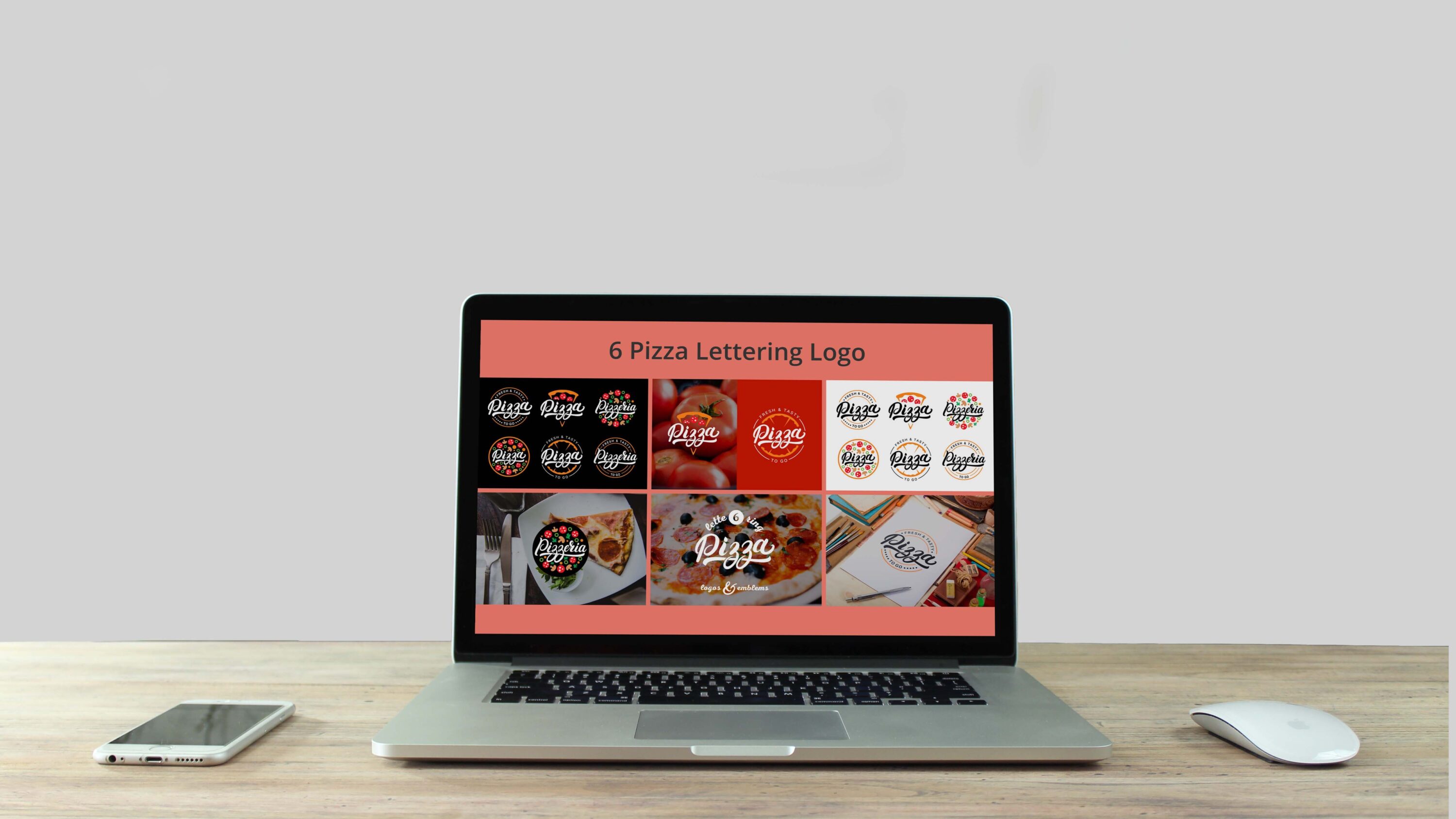 6 Pizza Lettering Logo laptop preview.