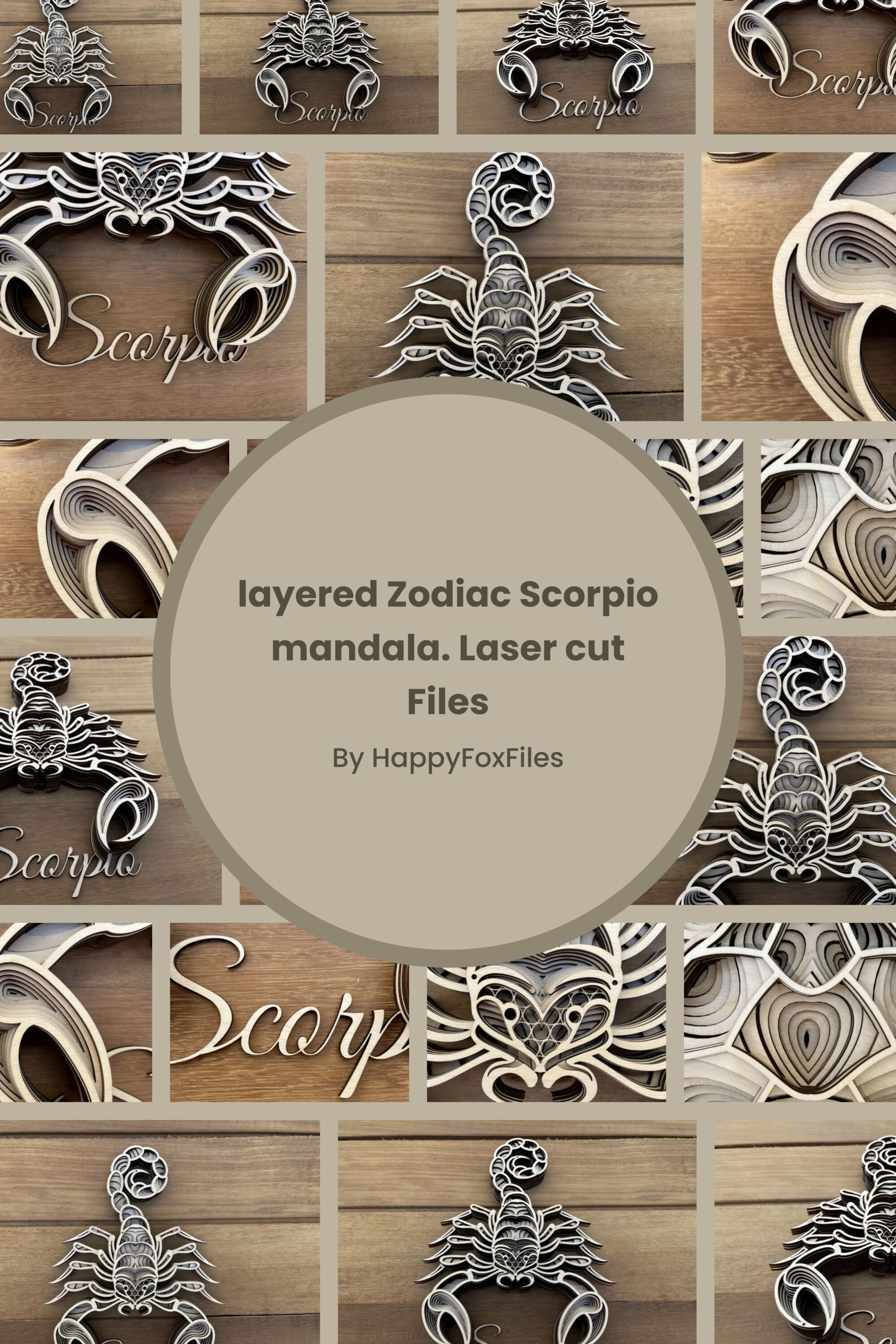 Collage of lasered zodiac scorpio files.