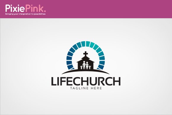 Grey background with church logo in red.