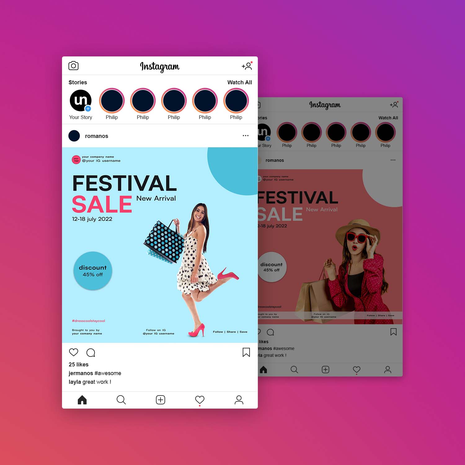 Sale - Social Media Post Design Templates For Instagram cover image.