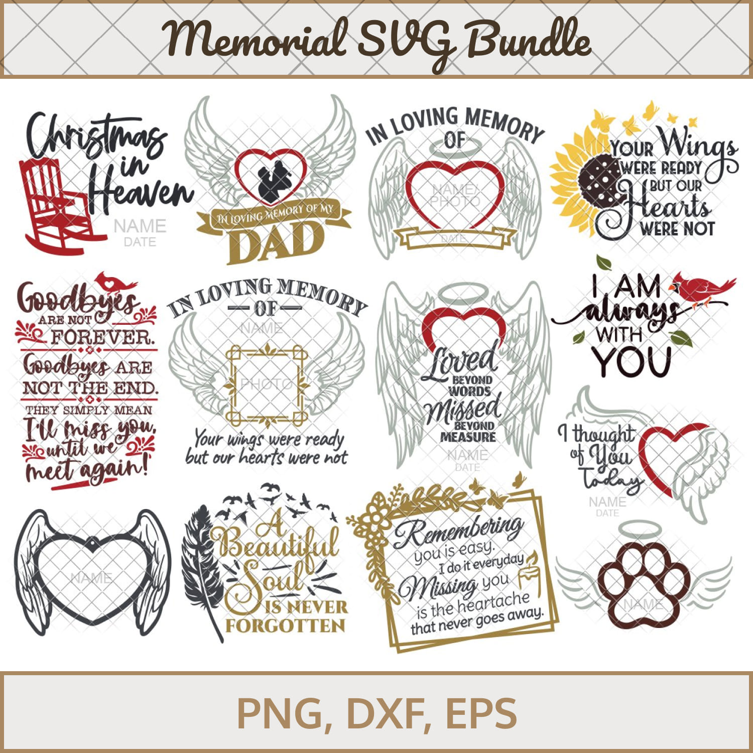 Memorial SVG Bundle Mourning Loss with PNG, DXF, EPS.