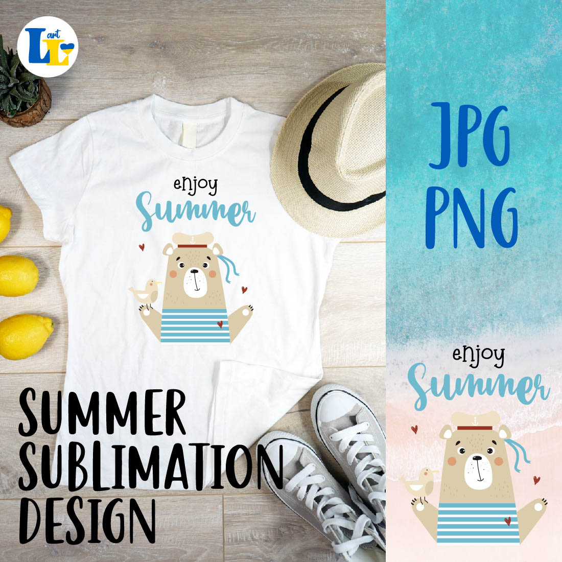 Cute Bear Sailor Summer Sublimation Design Cover Image.