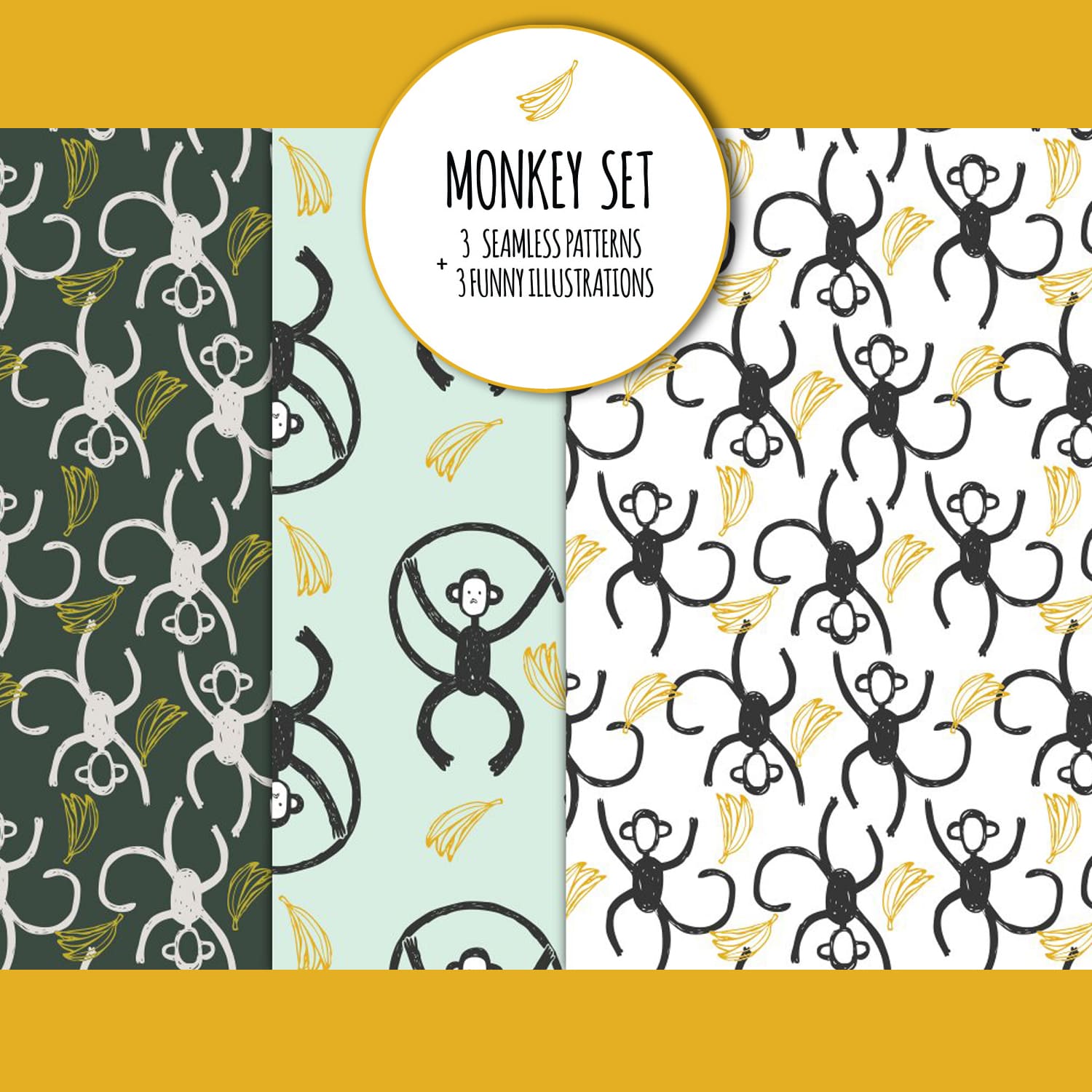 Monkey illustrations and patterns cover.