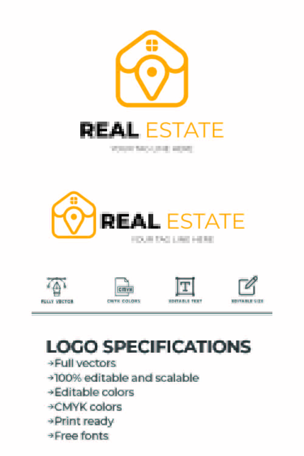 Real Estate Location Pin House Logo Design Template previews.
